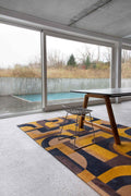 10' Black And Yellow Geometric Washable Runner Rug