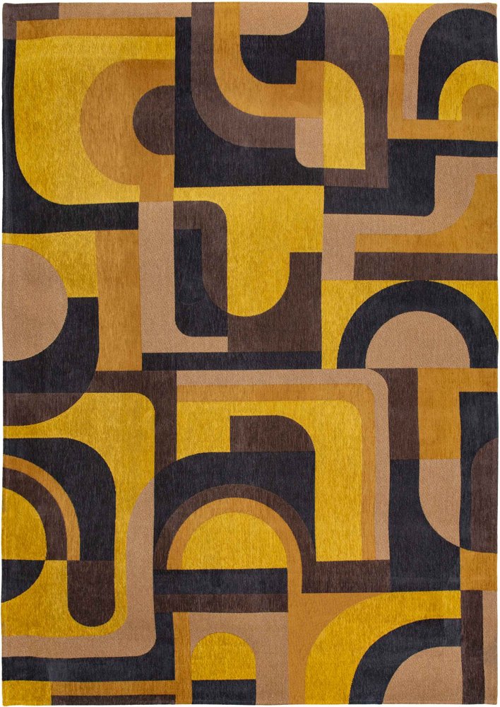 10' Black And Yellow Geometric Washable Runner Rug