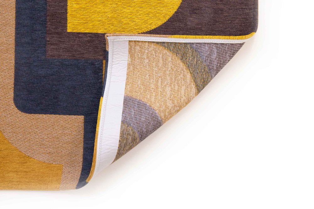 10' Black And Yellow Geometric Washable Runner Rug