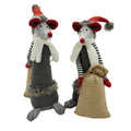 Set of Two Gray Brown And Red Fabric Rodent Christmas Santa and Mrs. Claus Figurine
