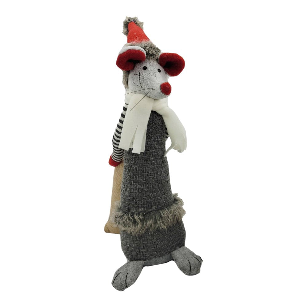 Set of Two Gray Brown And Red Fabric Rodent Christmas Santa and Mrs. Claus Figurine