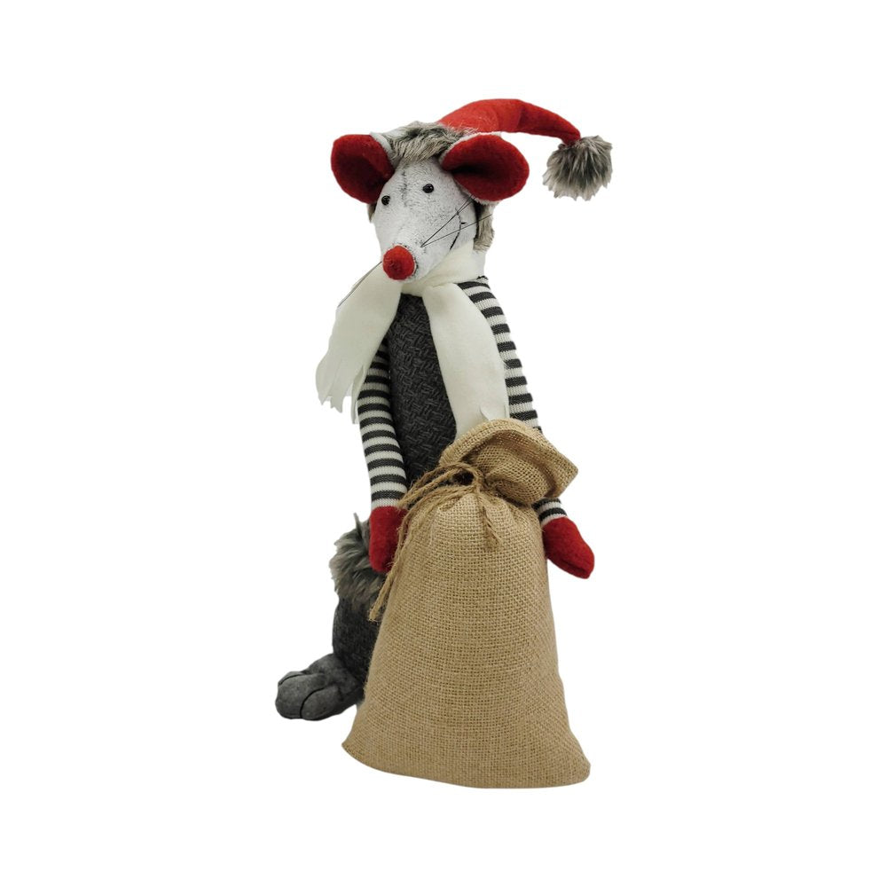 Set of Two Gray Brown And Red Fabric Rodent Christmas Santa and Mrs. Claus Figurine