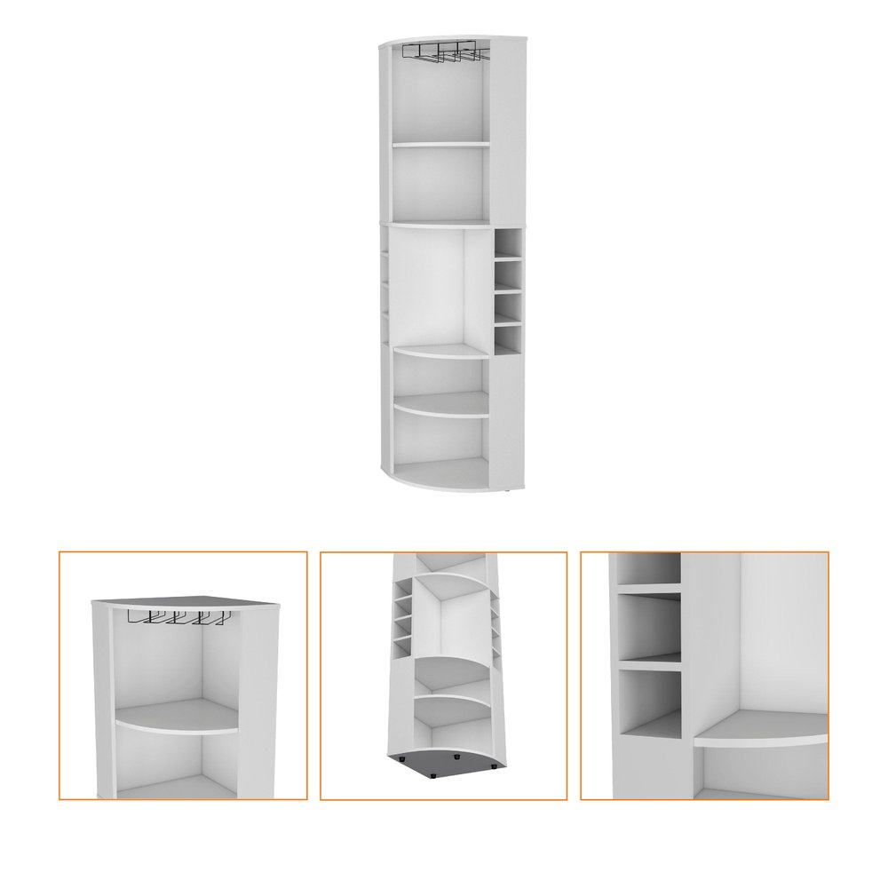 71" White Wood Corner Bar Cabinet
