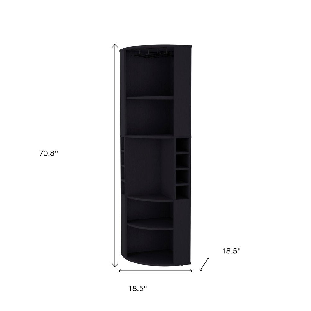 71" Black Wood Corner Bar Cabinet