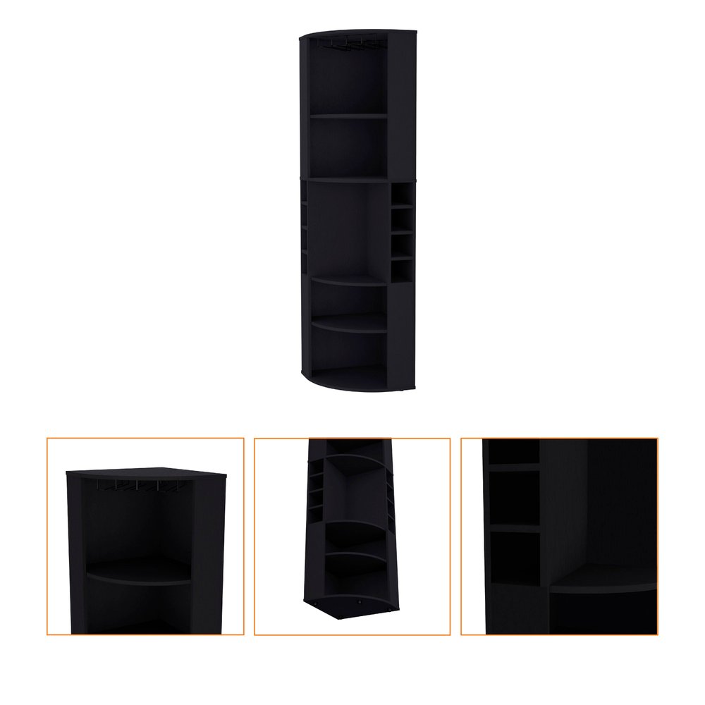 71" Black Wood Corner Bar Cabinet