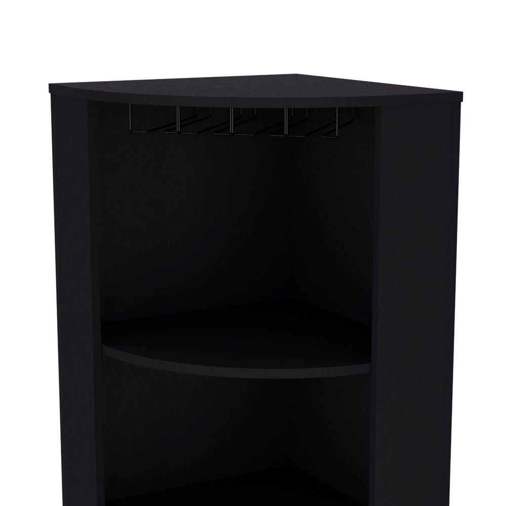 71" Black Wood Corner Bar Cabinet