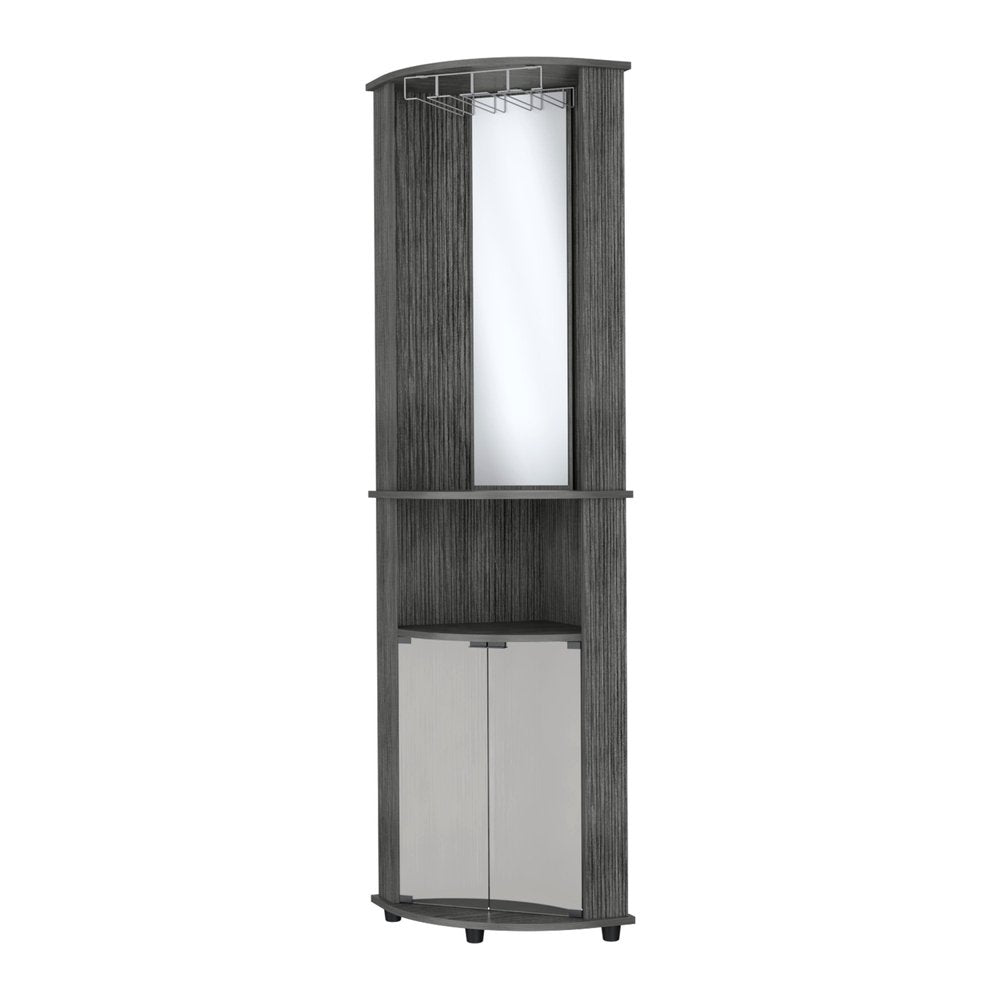 75" Gray Wood Corner Bar Cabinet With Two Doors
