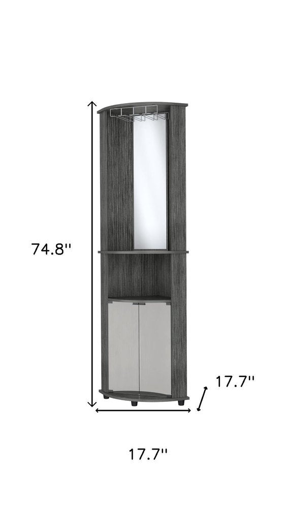 75" Gray Wood Corner Bar Cabinet With Two Doors