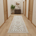 10' Beige Teal Blue And Orange Oriental Non Skid Runner Rug