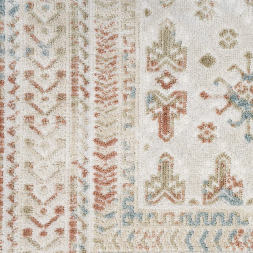 10' Beige Teal Blue And Orange Oriental Non Skid Runner Rug