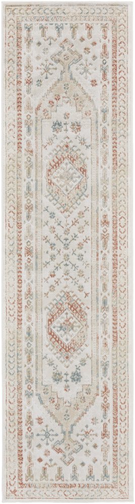 10' Beige Teal Blue And Orange Oriental Non Skid Runner Rug