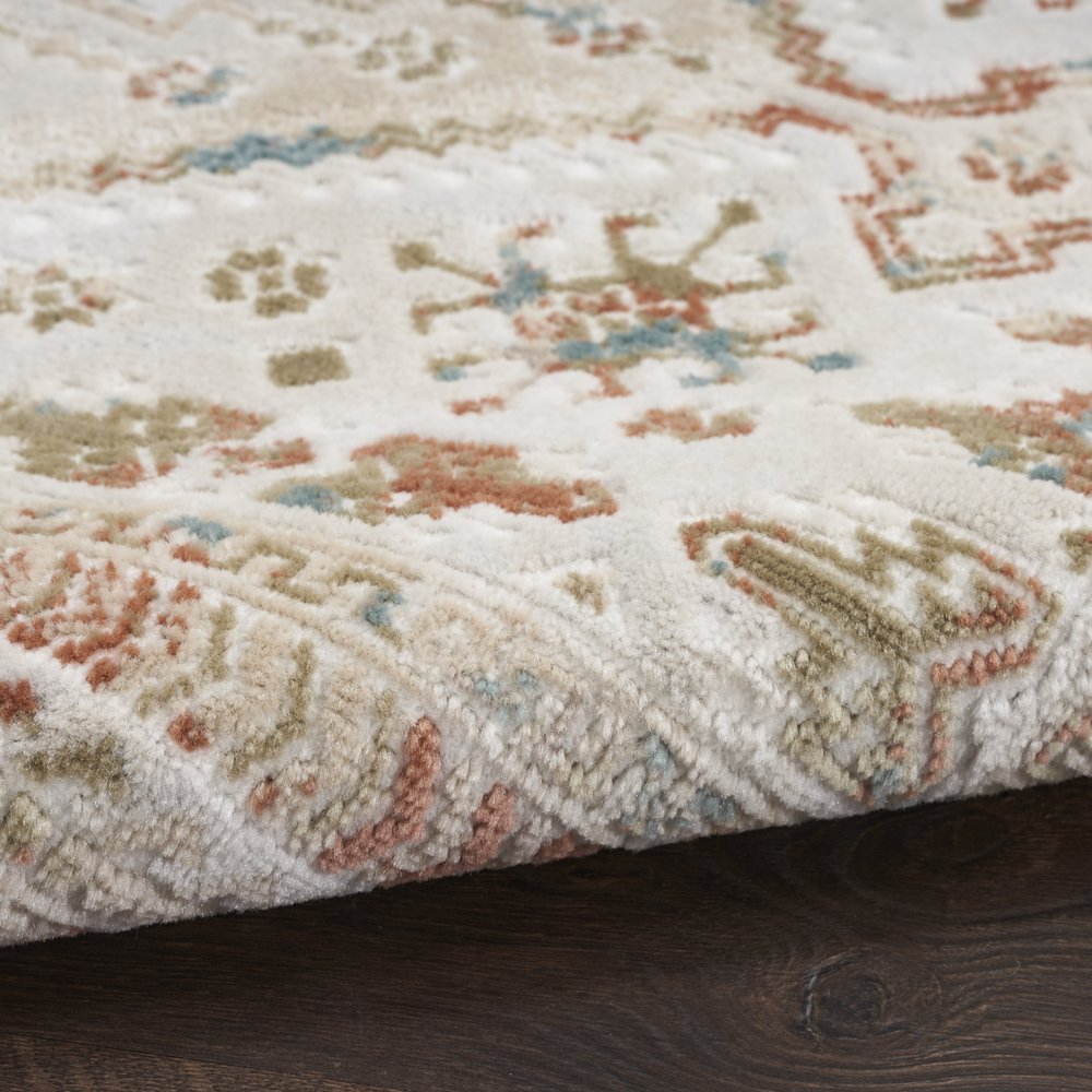 10' Beige Teal Blue And Orange Oriental Non Skid Runner Rug