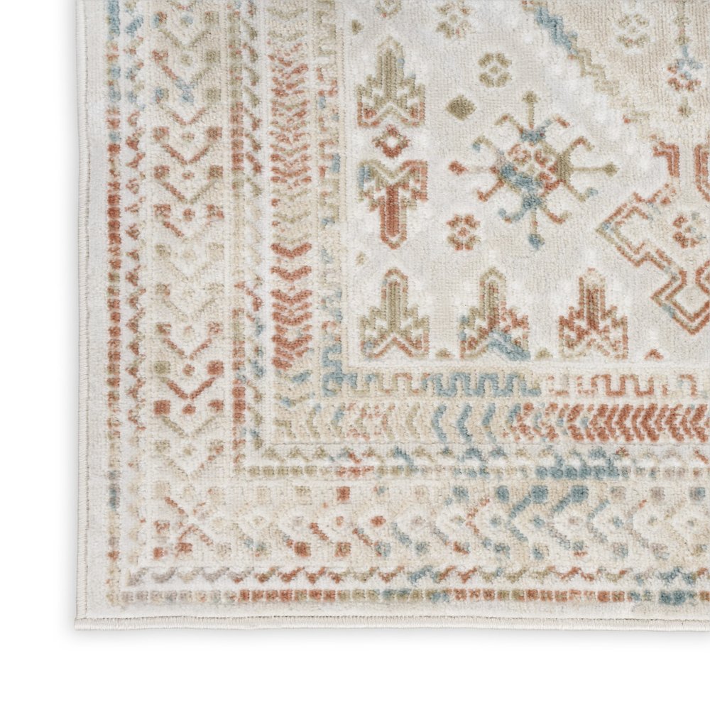 10' Beige Teal Blue And Orange Oriental Non Skid Runner Rug