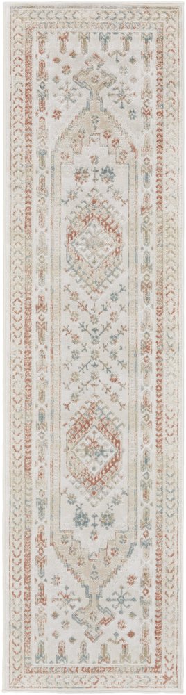 10' Beige Teal Blue And Orange Oriental Non Skid Runner Rug