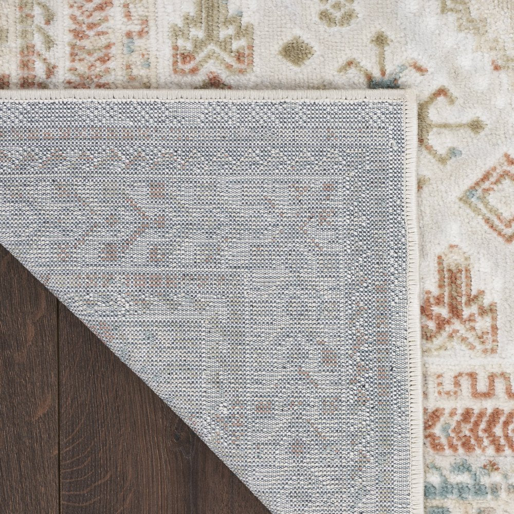 10' Beige Teal Blue And Orange Oriental Non Skid Runner Rug