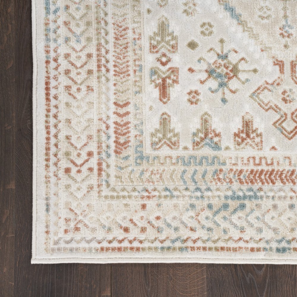 10' Beige Teal Blue And Orange Oriental Non Skid Runner Rug