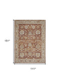 9' X 13' Rust Ivory And Blue Geometric Distressed Area Rug