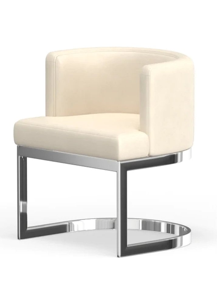 White and Silver Faux Leather Wing Back Dining Side Chair