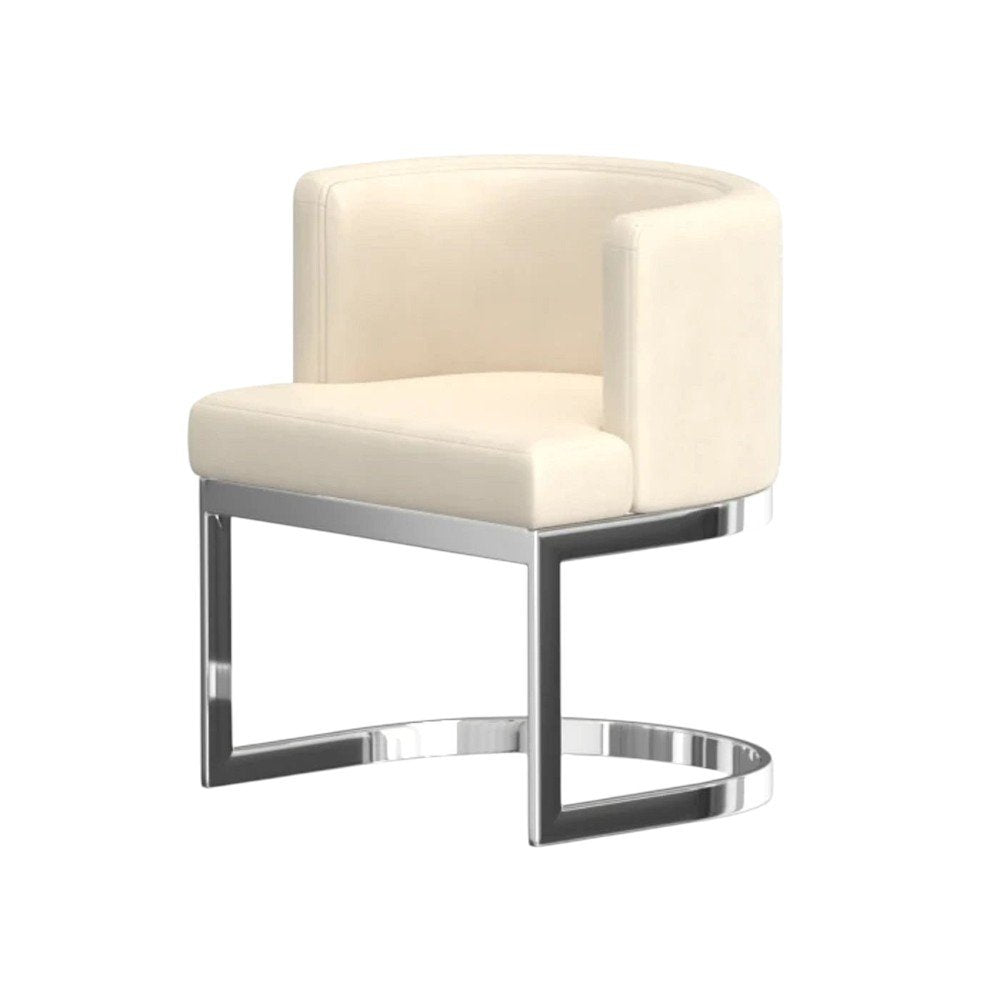 White and Silver Faux Leather Wing Back Dining Side Chair