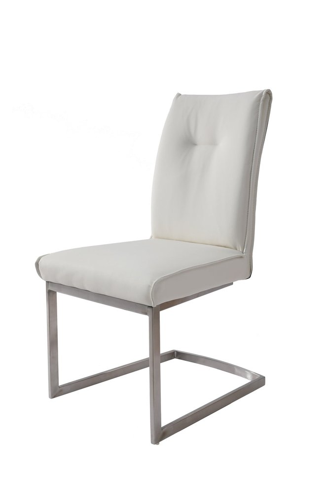 Set of Two White Gray and Silver Faux Leather Dining Side Chairs