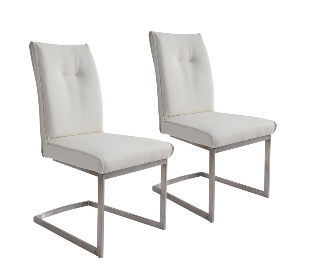 Set of Two White Gray and Silver Faux Leather Dining Side Chairs
