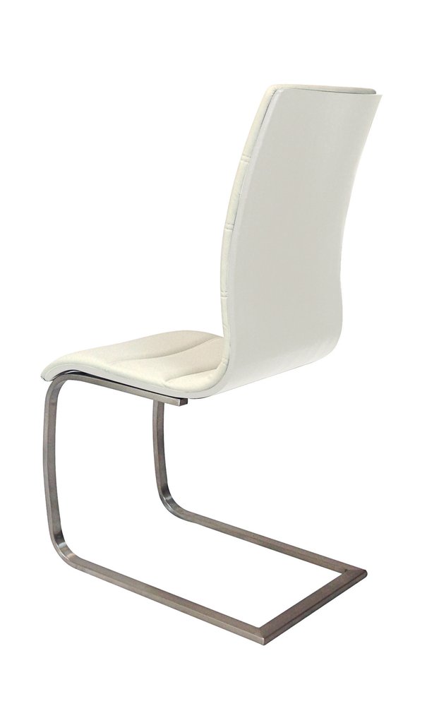 Set of Two White and Silver Faux Leather Dining Side Chairs