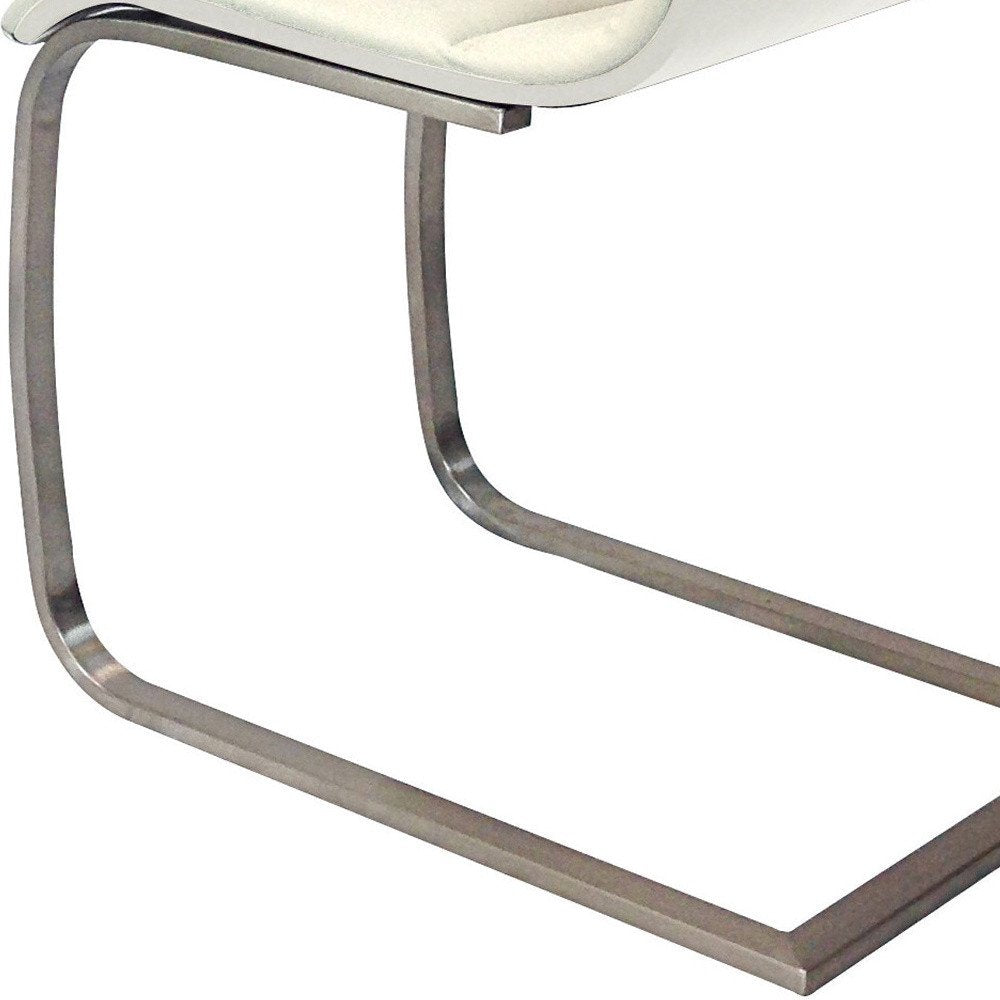 Set of Two White and Silver Faux Leather Dining Side Chairs