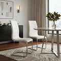 Set of Two White and Silver Faux Leather Dining Side Chairs