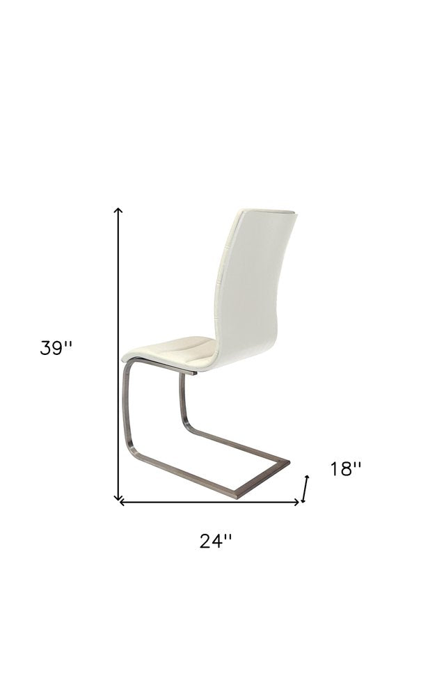 Set of Two White and Silver Faux Leather Dining Side Chairs
