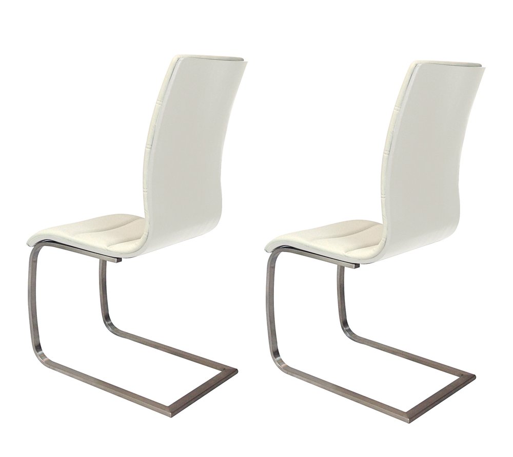 Set of Two White and Silver Faux Leather Dining Side Chairs