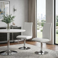 Set of Two White and Silver Faux Leather Dining Side Chairs