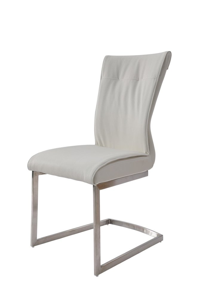 Set of Two White and Silver Faux Leather Dining Side Chairs