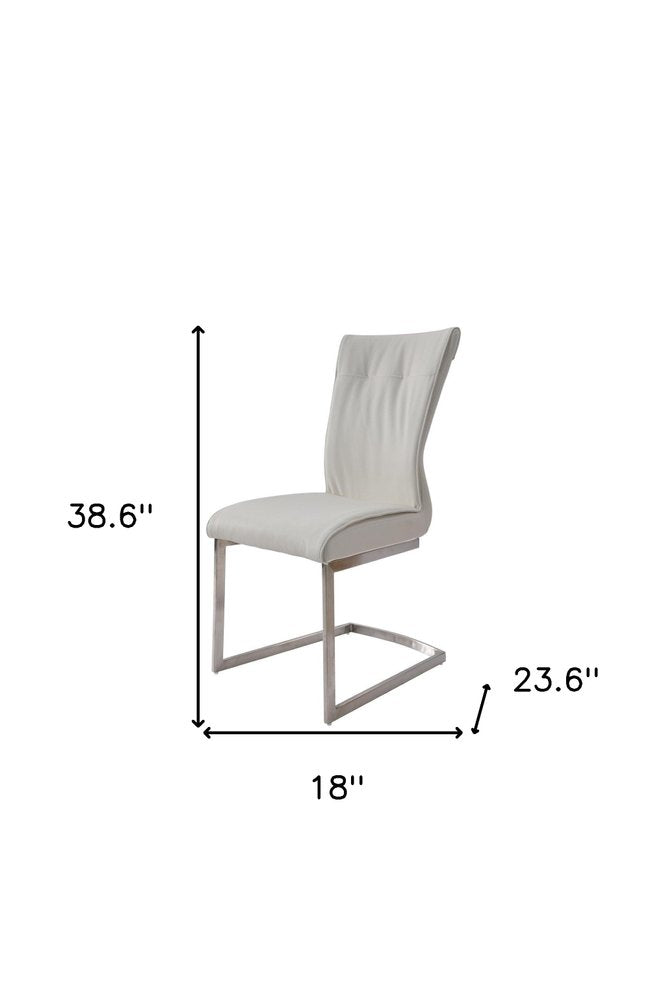 Set of Two White and Silver Faux Leather Dining Side Chairs