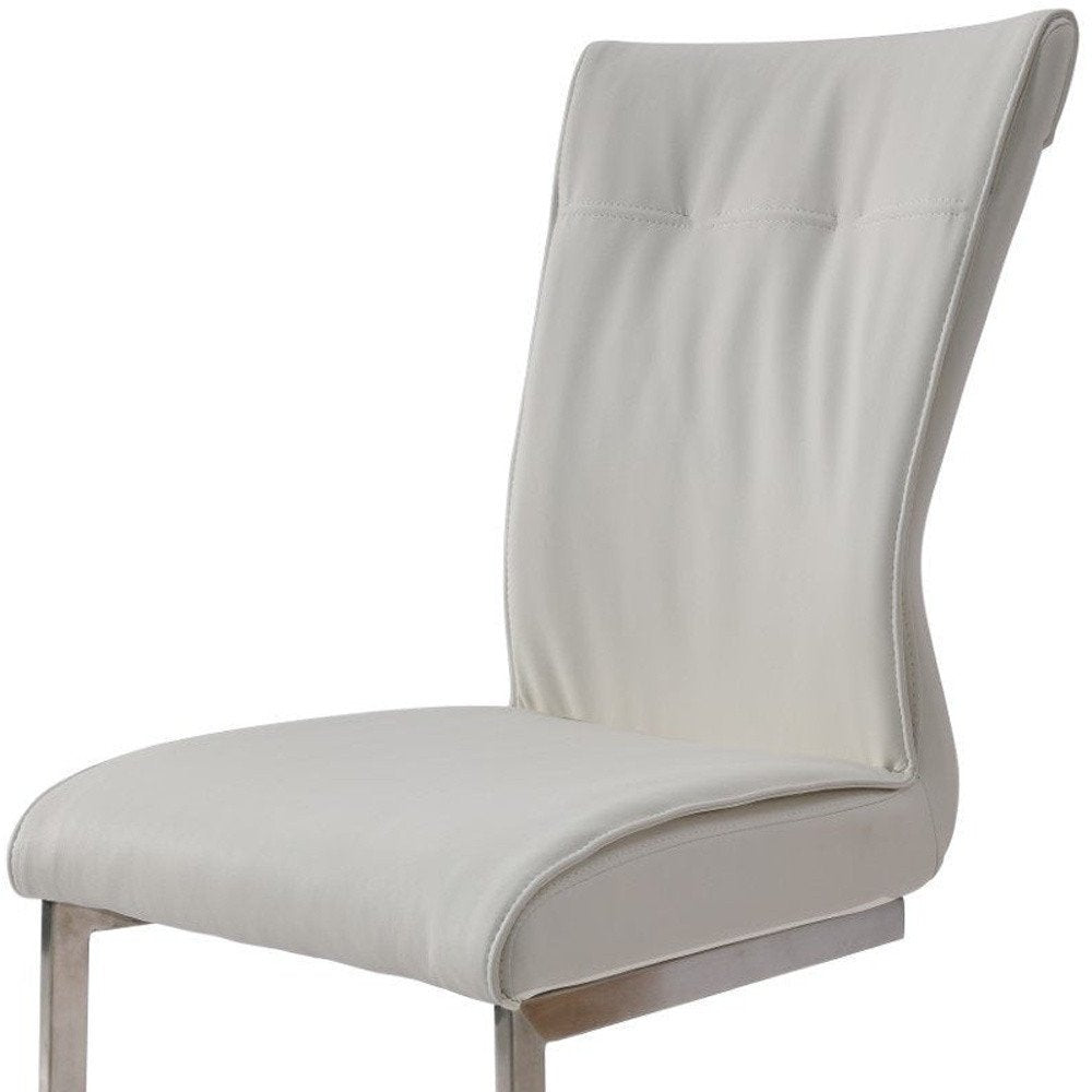 Set of Two White and Silver Faux Leather Dining Side Chairs