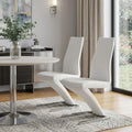 Set of Two White and Silver Slipcovered Faux Leather Dining Side Chairs