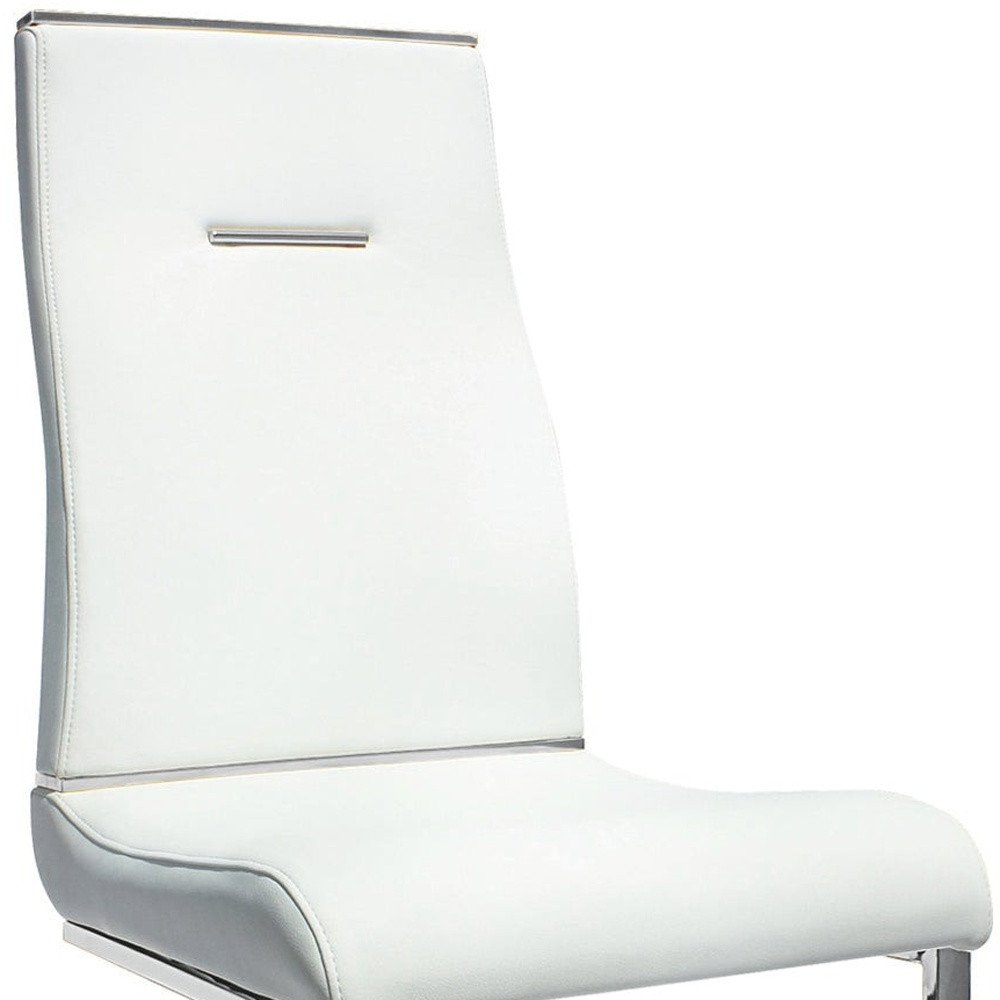 Set of Two White and Silver Faux Leather Dining Side Chairs