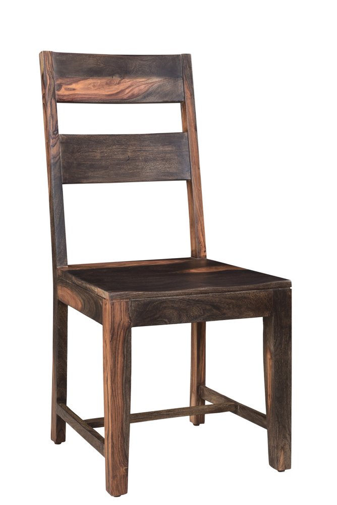 Seven Piece Brown and Black Solid Wood Dining Set with Six Chairs