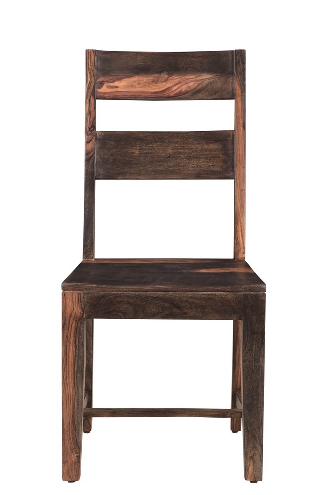 Seven Piece Brown and Black Solid Wood Dining Set with Six Chairs