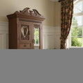 53" Brown Reclaimed Wood Carved Scrollwork Accent Cabinet With Two Doors And Four Drawers