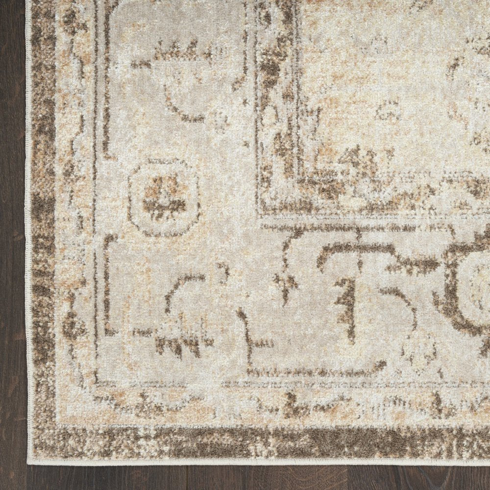 10' Beige And Brown Floral Distressed Runner Rug
