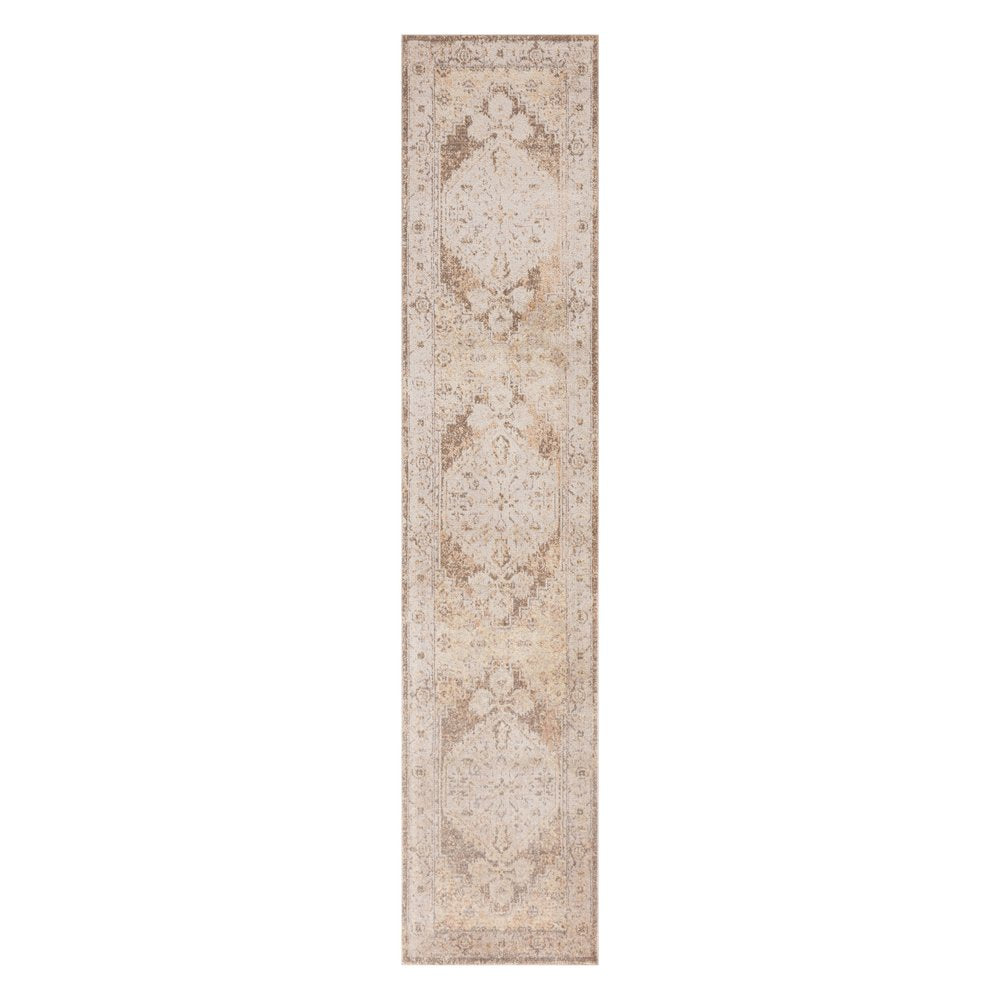 10' Beige And Brown Floral Distressed Runner Rug