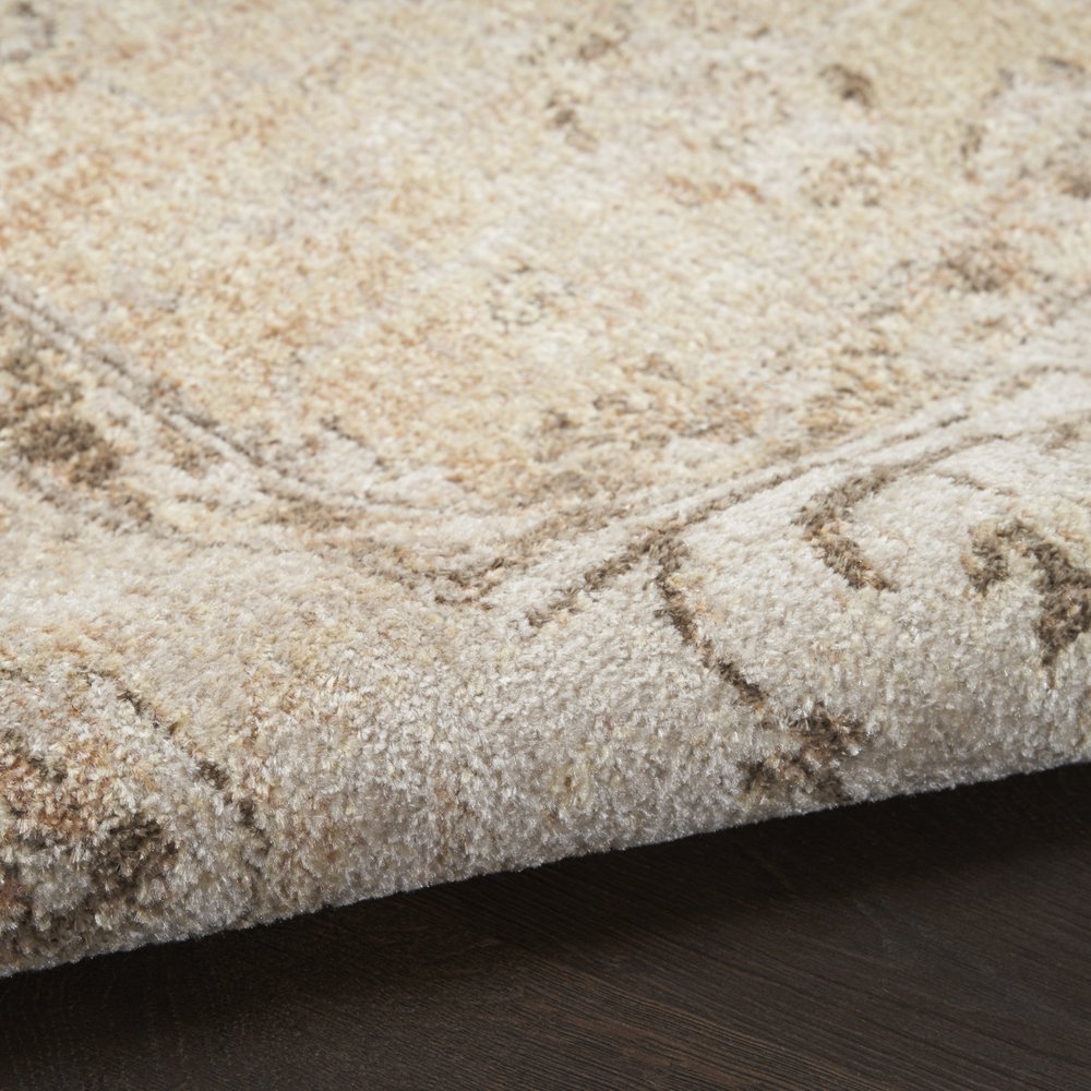 10' Beige And Brown Floral Distressed Runner Rug