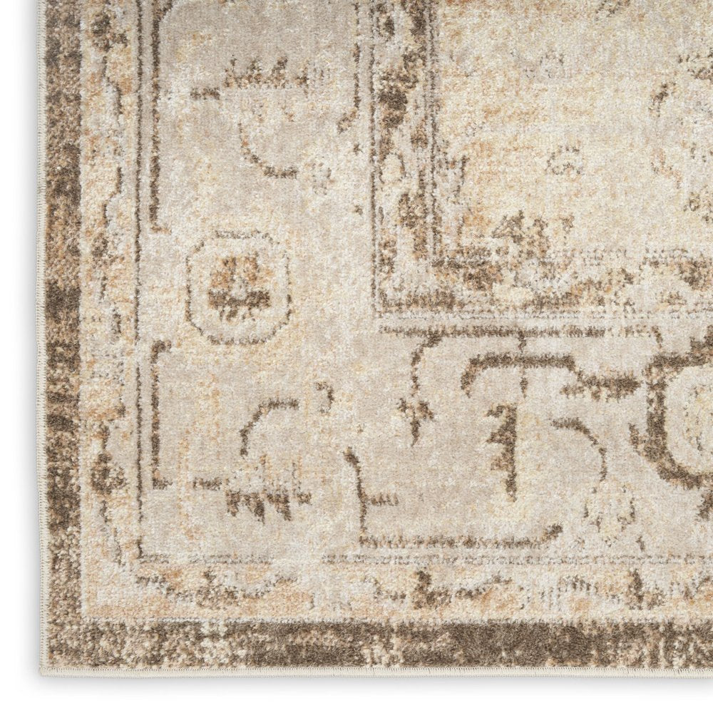 10' Beige And Brown Floral Distressed Runner Rug