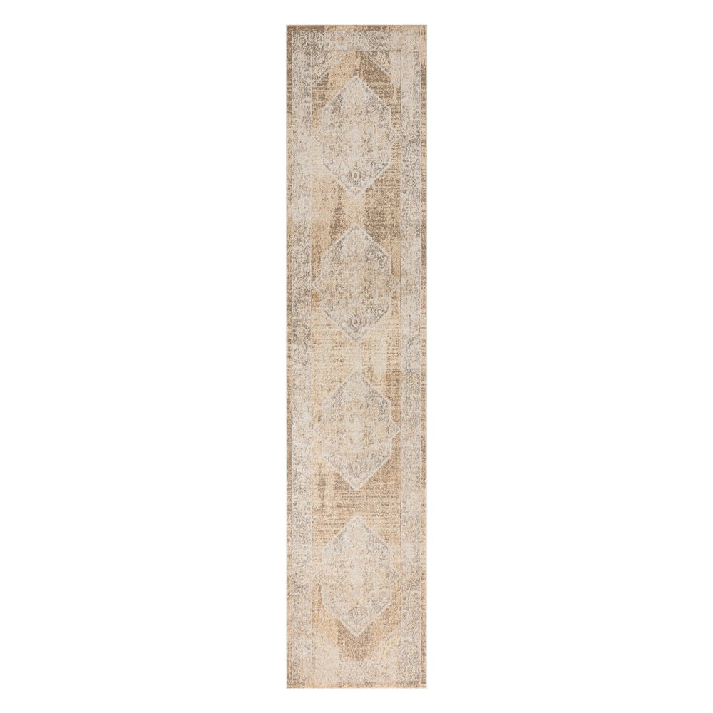 10' Beige And Brown Geometric Runner Rug