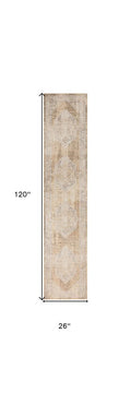 10' Beige And Brown Geometric Runner Rug