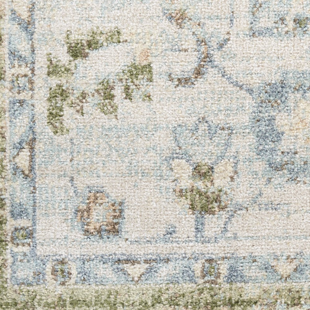 10' Blue Green And Ivory Floral Runner Rug