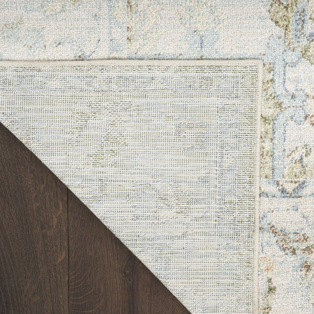 10' Blue Green And Ivory Floral Runner Rug