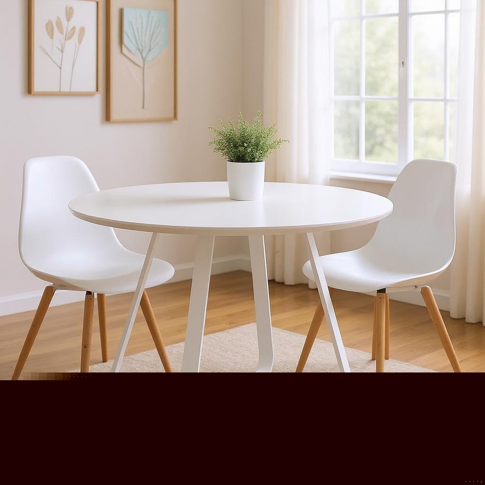 43" White Wood and Metal Sled Base Round Top Dining Table