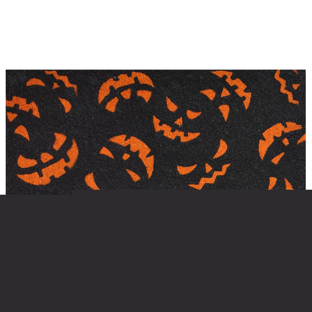 17" X 29" Black and Orange Coir Jackolantern Outdoor Halloween Door Mat