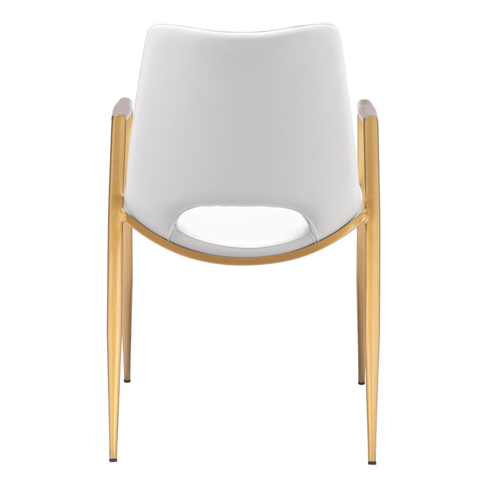 Set of Two White and Gold Faux Leather Open Back Dining Arm Chairs